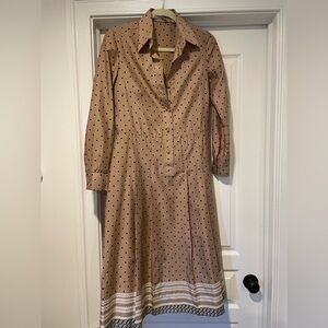 Vintage Lanvin dress - medium - 1970s - beige print polka dots / geometric